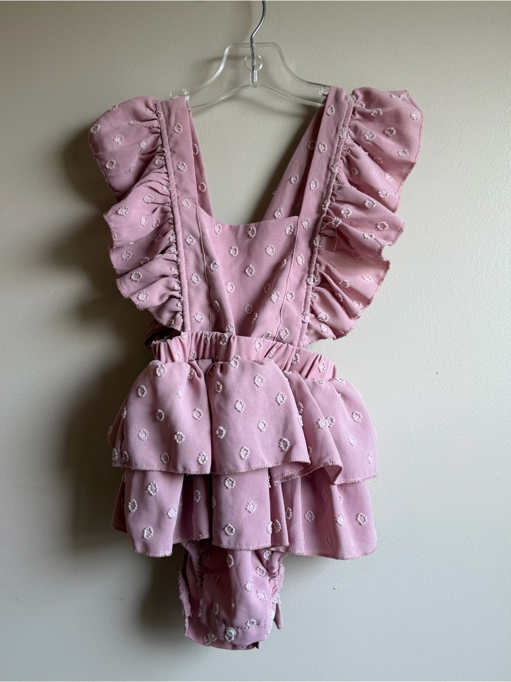 6-12M Pink Ruffle Summer Eyelet Tiered Baby Romper A Line Dress Birthday